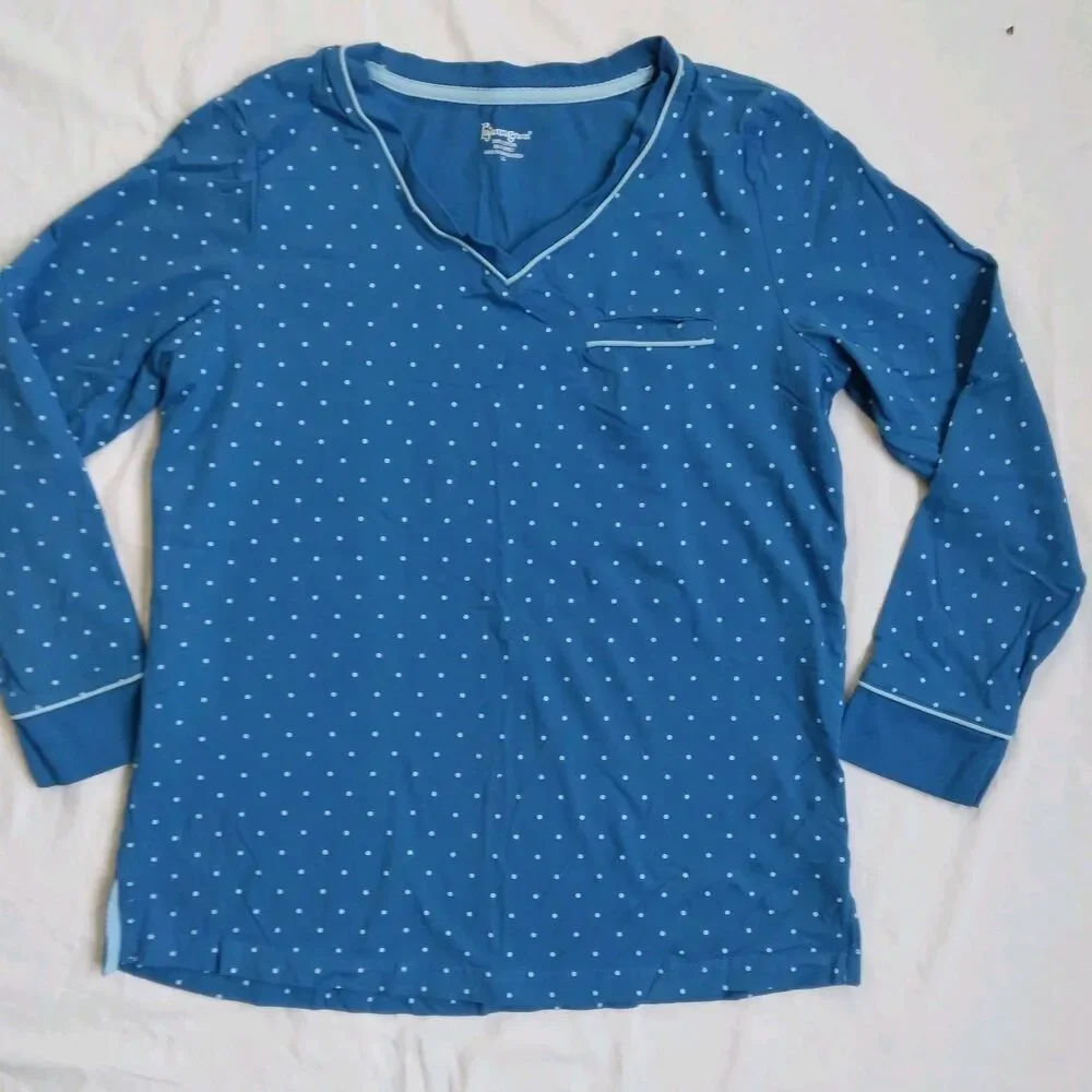 Pajamagram Set Blue Polka Dots Long Sleeve PJs 100% Cotton Women's Size Large